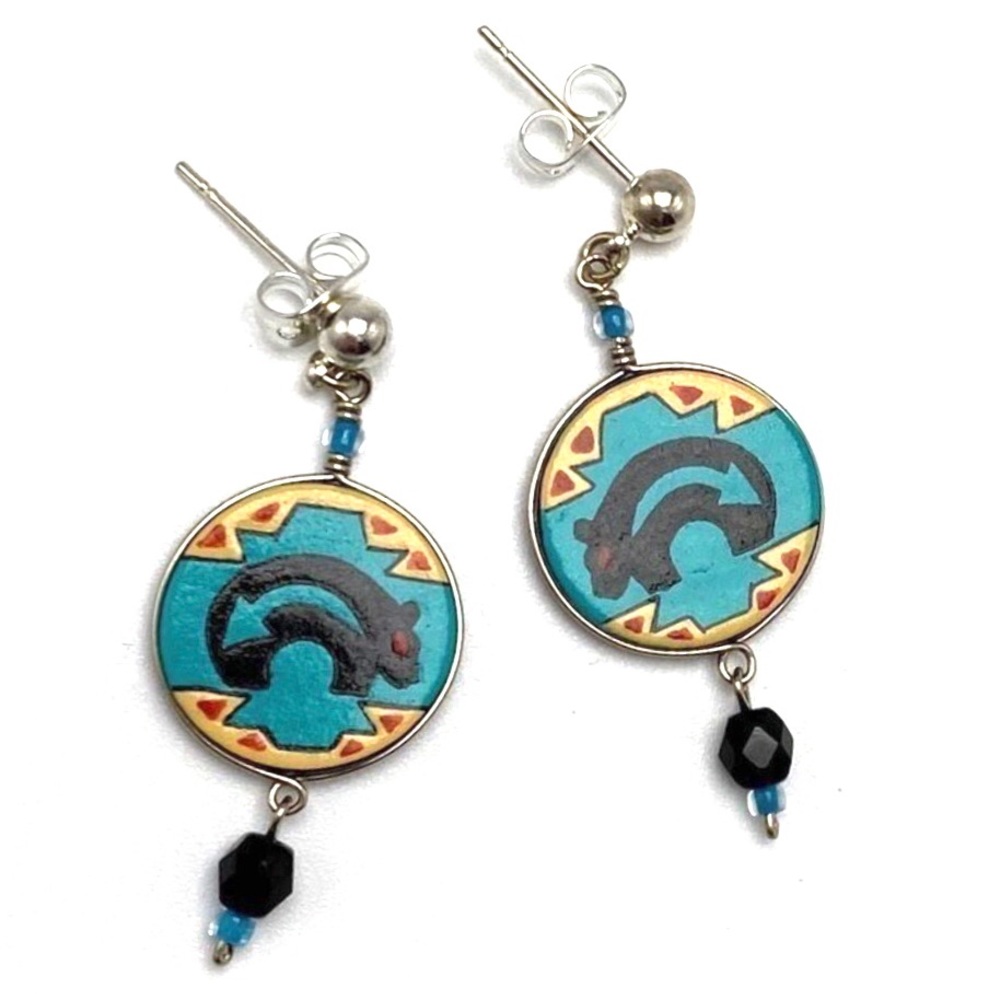 Mato Southwestern Native American Bear Arrow Blue Tribal Ethnic Geometric Dangle